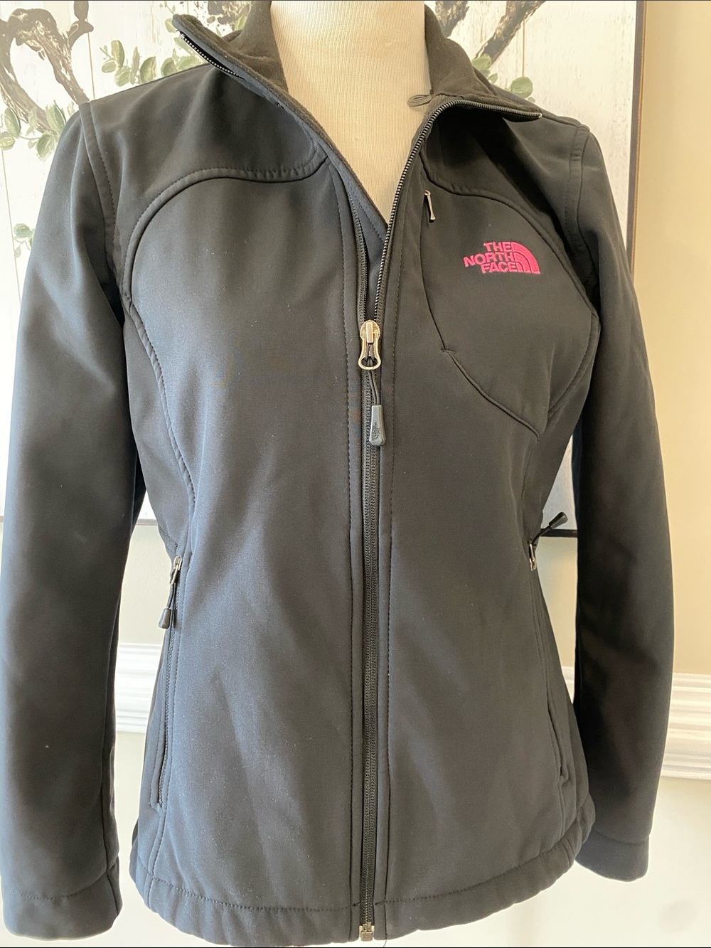 The North Face Women's Black Jacket with Pink Logo